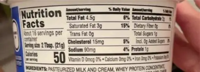 whipped cream cheese spread nutrition facts table