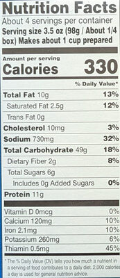 Deluxe Mac & Cheese Dinner nutrition facts table
