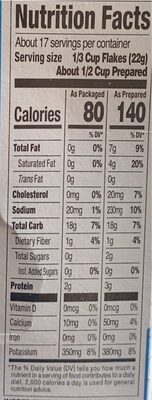 Mashed Instant Potatoes nutrition facts table