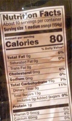 seedless navel oranges nutrition facts table