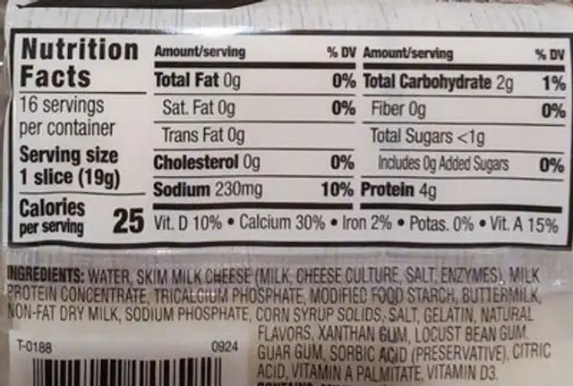 White American Pasteurized Prepared Cheese Product nutrition facts table