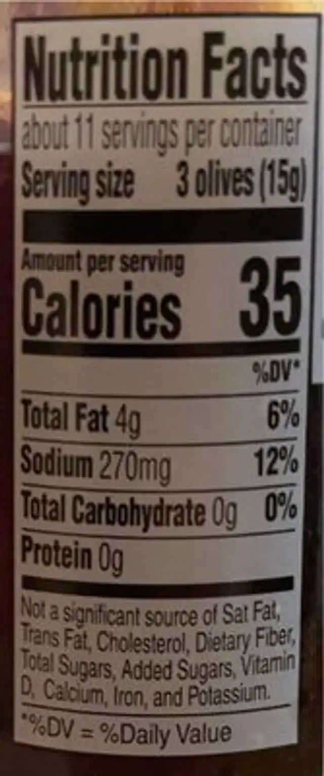 Pitted Kalamata Olives nutrition facts table