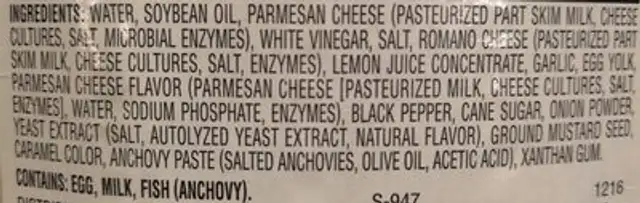 Caesar ingredients label