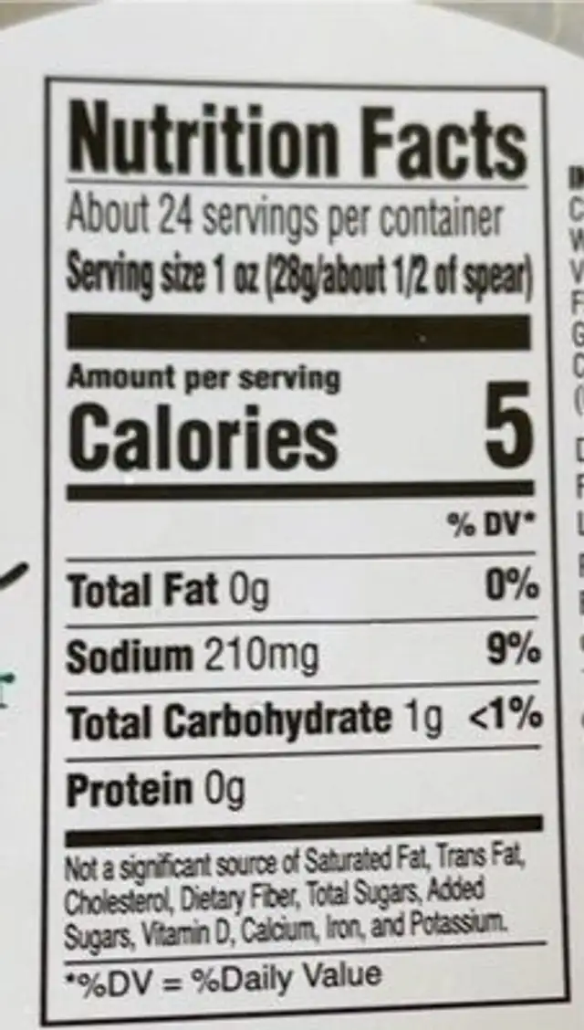 KOSHER DILL PICKLE SPEARS nutrition facts table