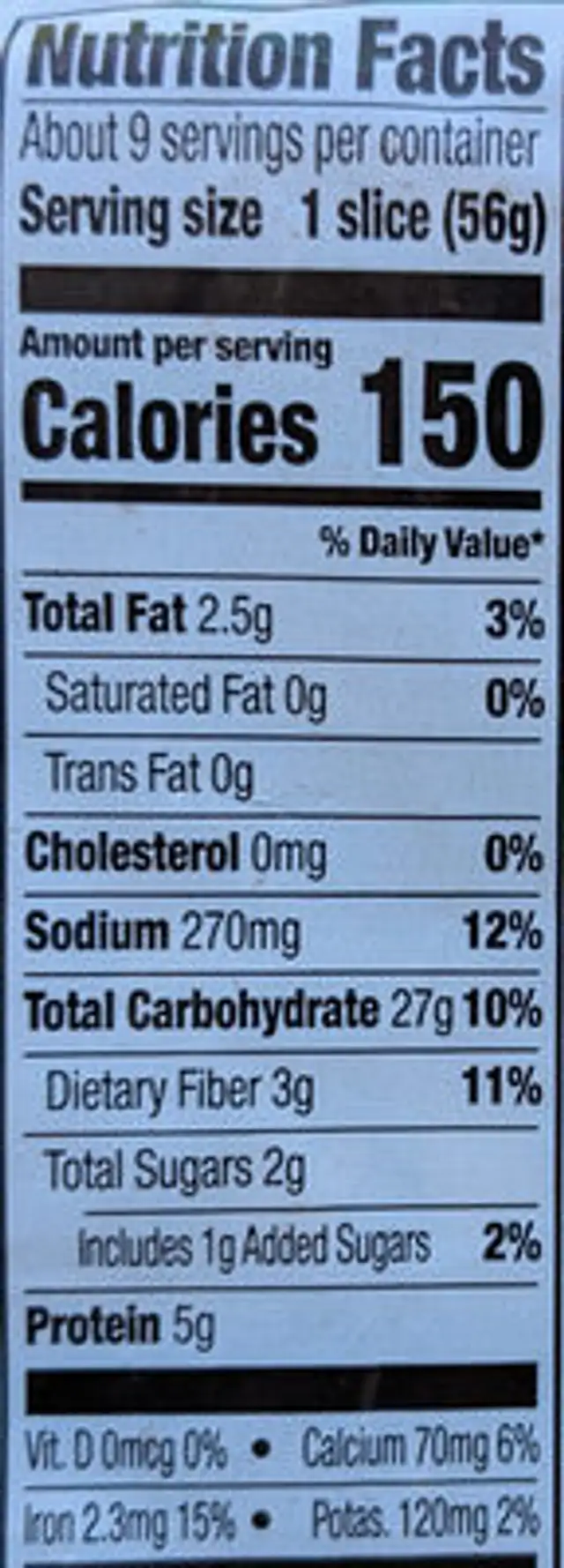 Multigrain sliced panini nutrition facts table