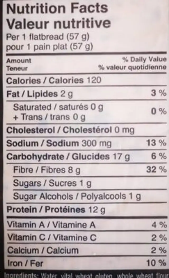 ProteinUp Carb Down nutrition facts table