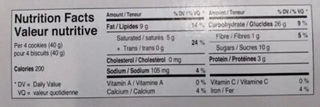 Biscuits Nappés de chocolats au lait nutrition facts table