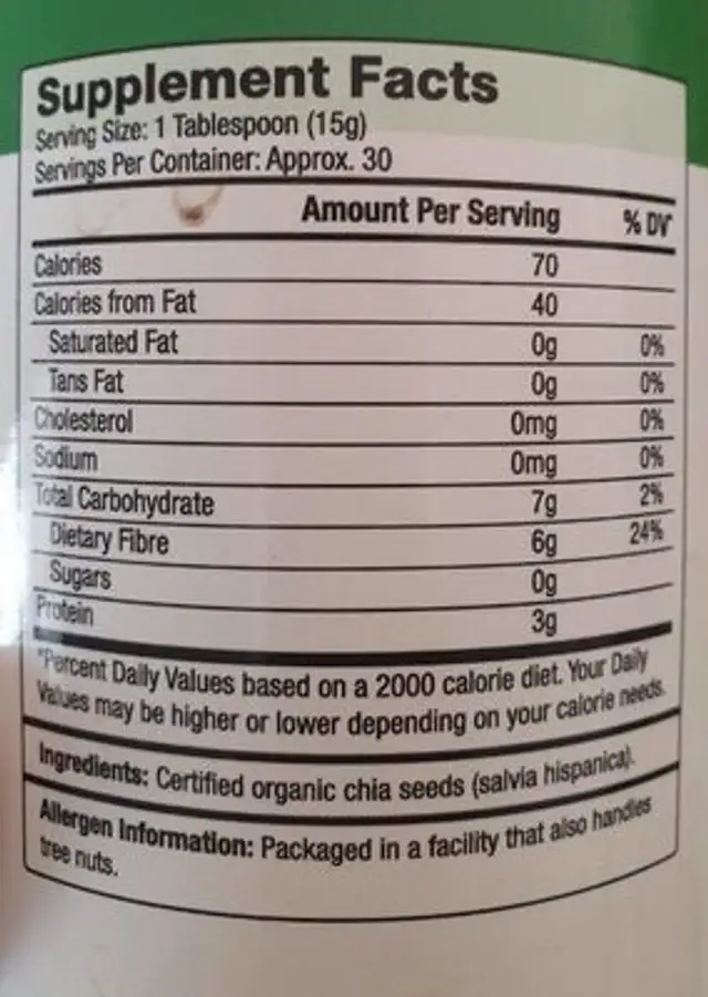 Graine de chia nutrition facts table