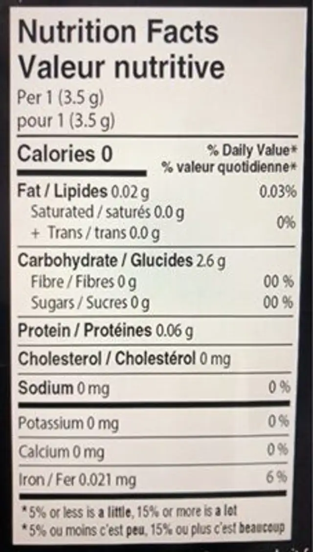 Café Champignon Reishi nutrition facts table