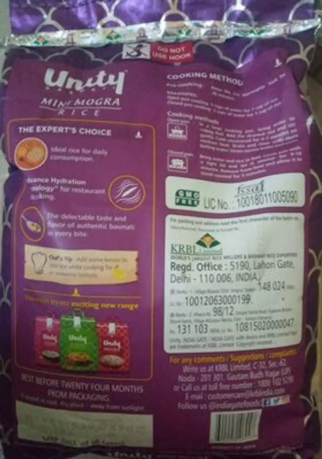 Mini Mogra Rice ingredients label