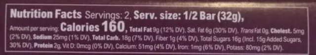 Red Velvet Cake Milk Chocolate nutrition facts table