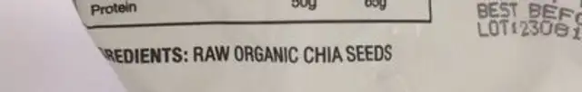 Chia Seed ingredients label
