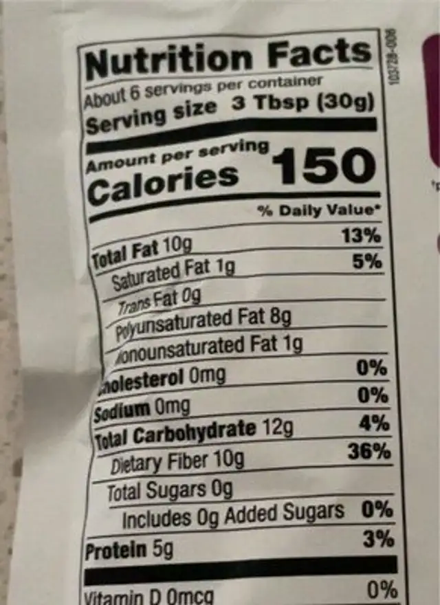 Organic Chia Seed Black nutrition facts table