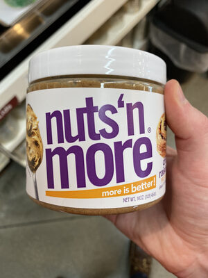 Nuts 'N More, High Protein + Almonds Spread, Cinnamon, Raisin front packaging
