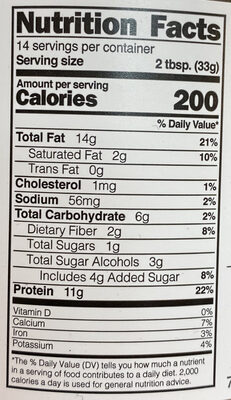 Nuts 'N More, High Protein + Almonds Spread, Cinnamon, Raisin nutrition facts table