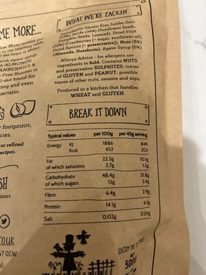 Toasted Artisan Muesli nutrition facts table
