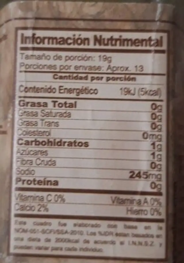 Salsa habanera nutrition facts table