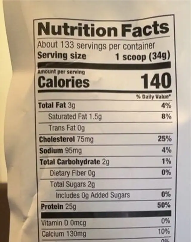 Elite 100% whey nutrition facts table