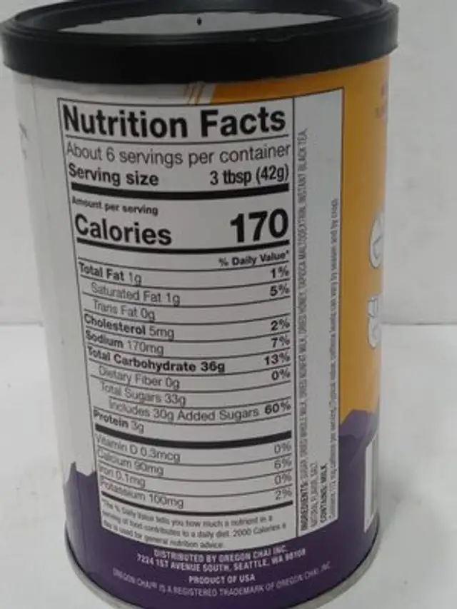Original tea latte mix ingredients label