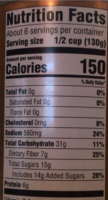 Brown sugar hickory baked beans nutrition facts table