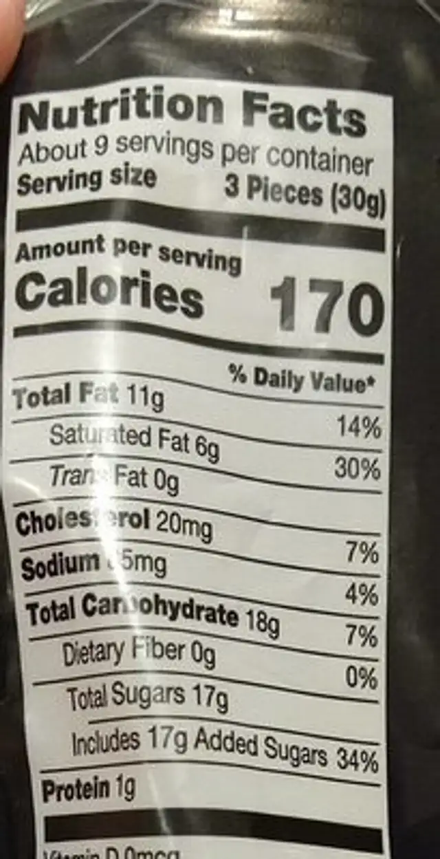 Milk chocolate English style toffee bites nutrition facts table