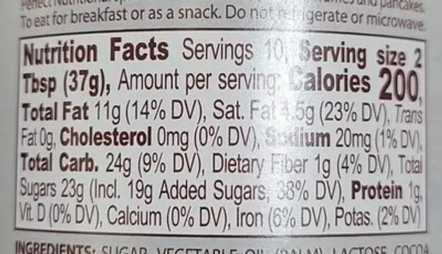 Hazelnut Spread nutrition facts table