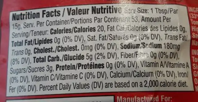 Ketchup Gefen 795Gr, ingredients label