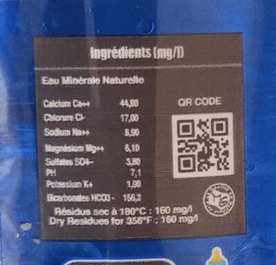 Eau minérale ingredients label