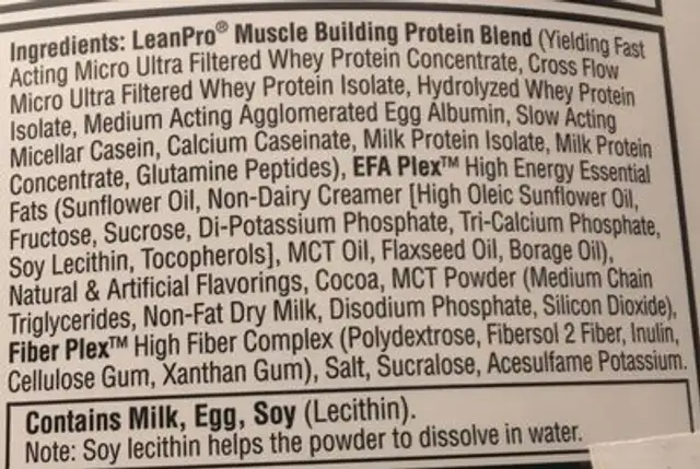 Lean Pro8 Lean Protein Blend - Chocolate ingredients label