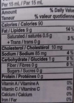 Maple bacon alioli nutrition facts table