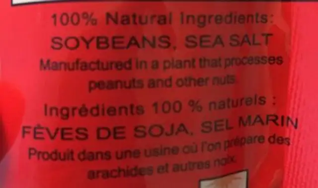 Edamame grillee a sec ingredients label