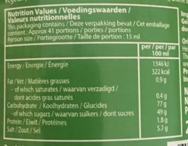 Abc Kecap Pedas 275ML nutrition facts table