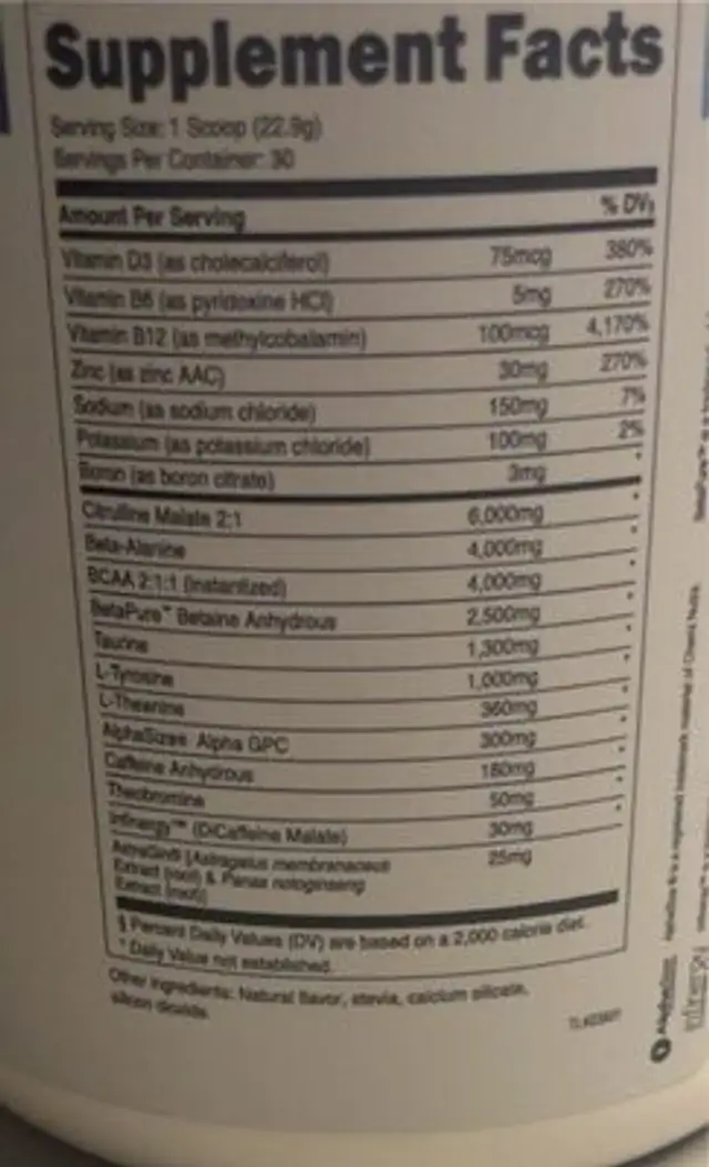 Bulk preworkout nutrition facts table