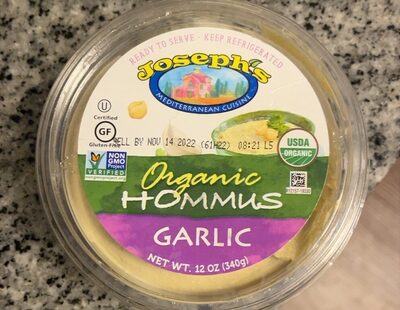 organic garlic hommus front packaging