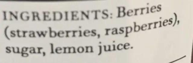 Strawberry Raspberry ingredients label