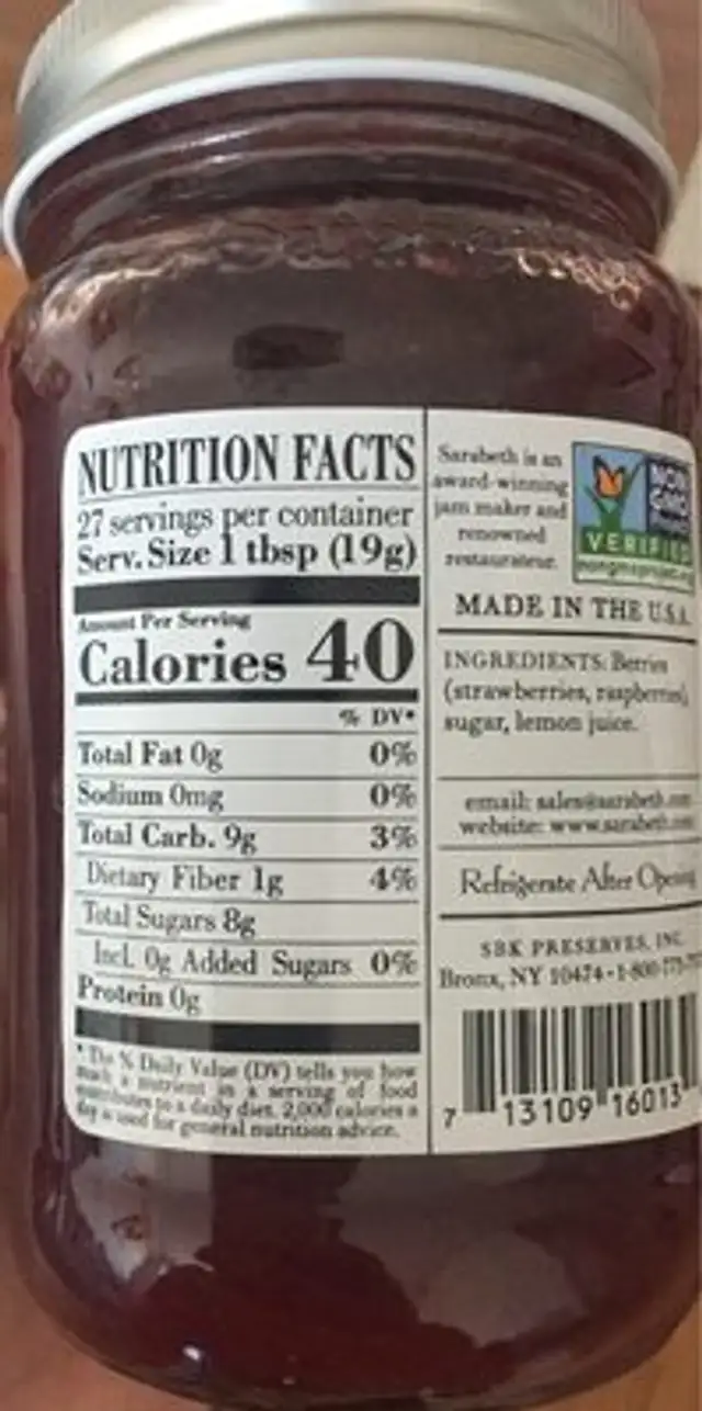 Strawberry Raspberry nutrition facts table