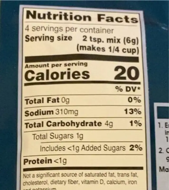 Chicken Gravy Mix nutrition facts table