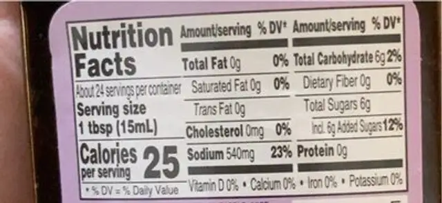 Teriyaki Marinade nutrition facts table