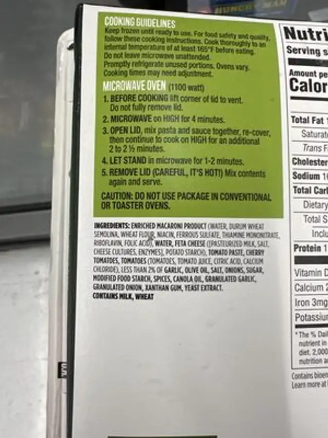 Grande feta pasta bake ingredients label