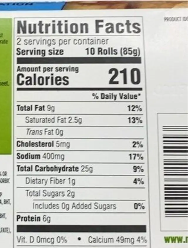 Pizza snack rolls nutrition facts table