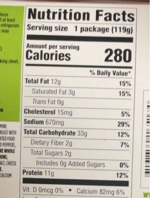 Snack Rolls Buffalo Style nutrition facts table