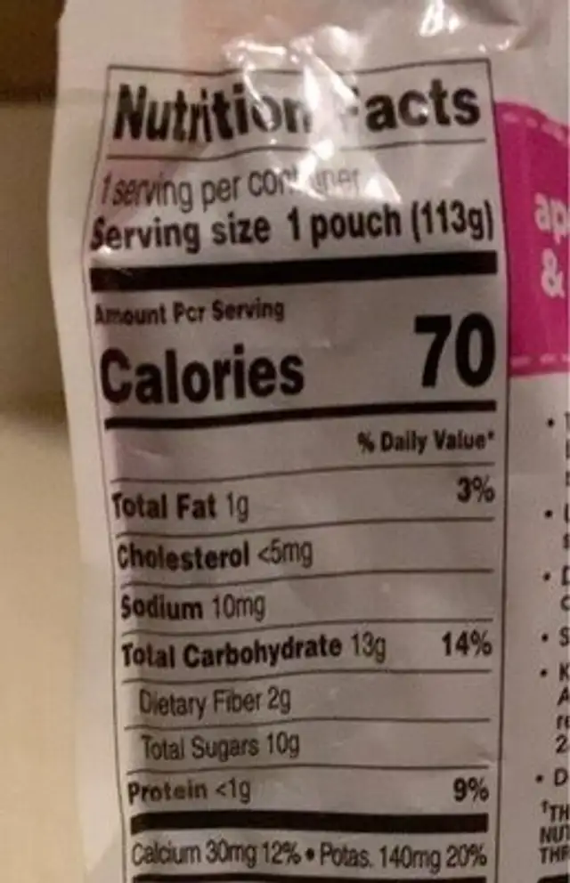 Baby food apple, berry, & yogurt nutrition facts table
