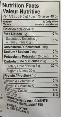 Organic Dried Smyrna Figs ingredients label