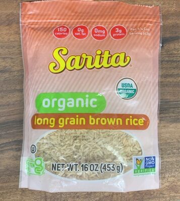 Organic long grain brown rice front packaging