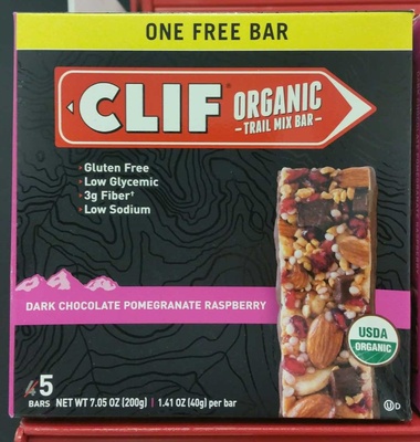 Dark chocolate pomegranate raspberry organic trail mix bars, dark chocolate pomegranate raspberry