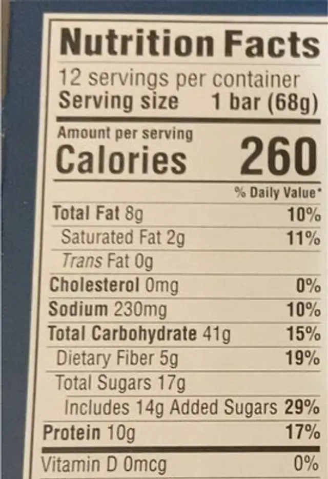 Peanut butter banana with dark chocolate energy bars nutrition facts table