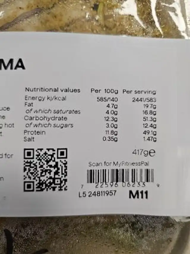 Chicken Korma with Fragant Pilau Rice & Broccoli nutrition facts table