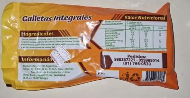 Galletas Integrales Kiwicha nutrition facts table