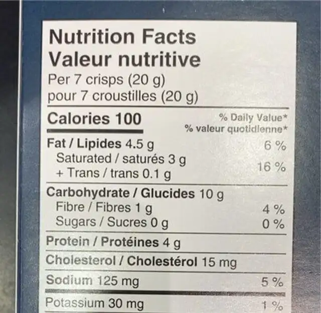 Cheese Crisps nutrition facts table