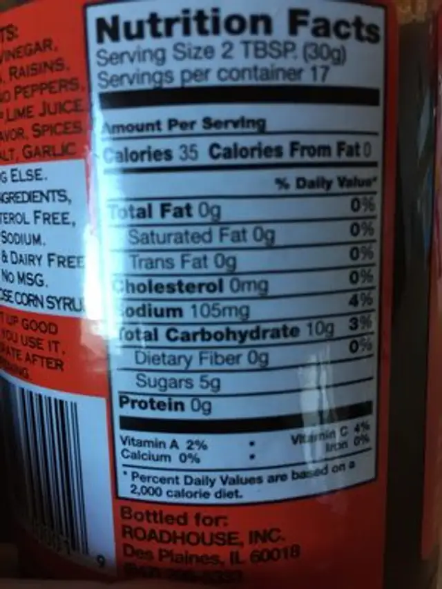 Roadhouse Texas Tango ingredients label